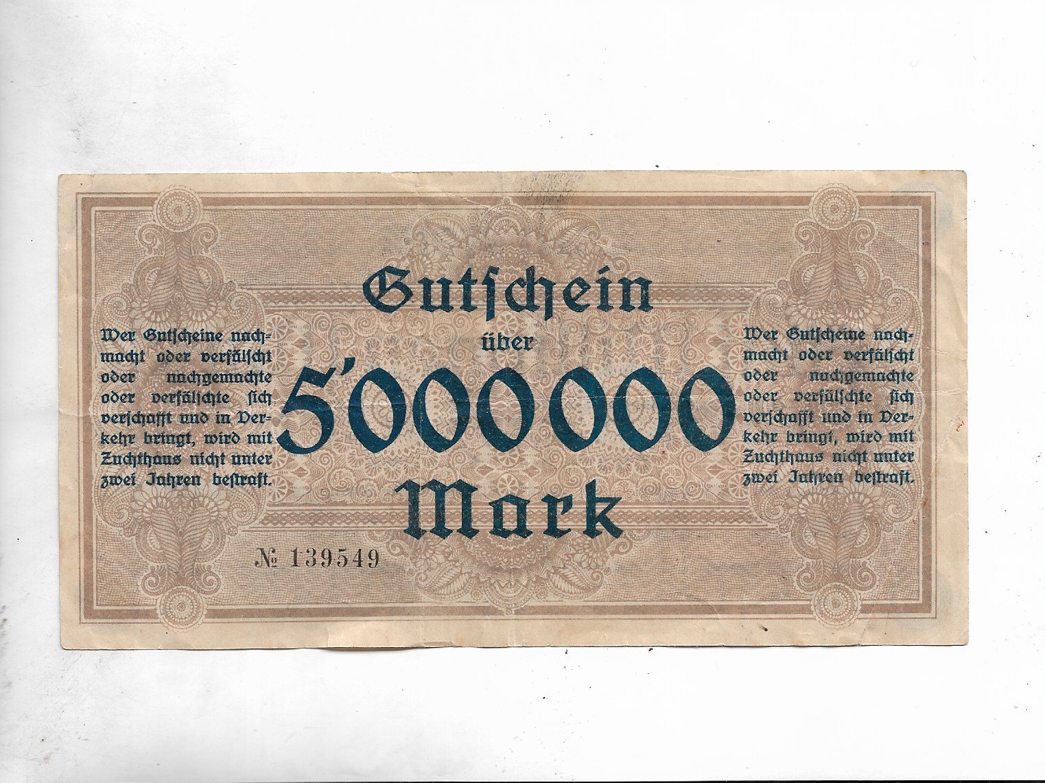 5,000,000 Mark Reichsbahndirektion ~ RARE NOTE ~ I-40 – Indian Hobby Club