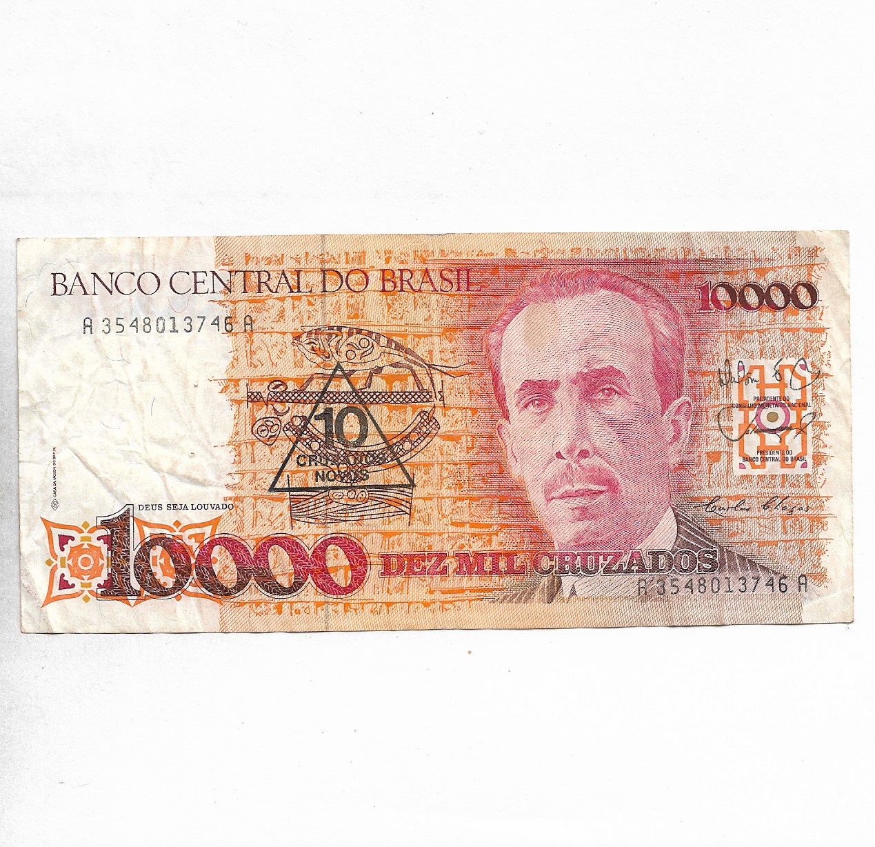 BRAZIL ~ 10 000 Cruzados, 1988 ~ RARE NOTE ~ F-4/39 – Indian Hobby Club