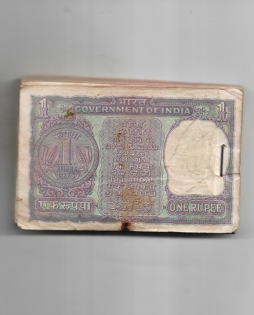 1 RUPEE ~ M.G.KAUL , 1975 ~ 100 NOTE BUNDLE ~ M-13/24 – Indian Hobby Club