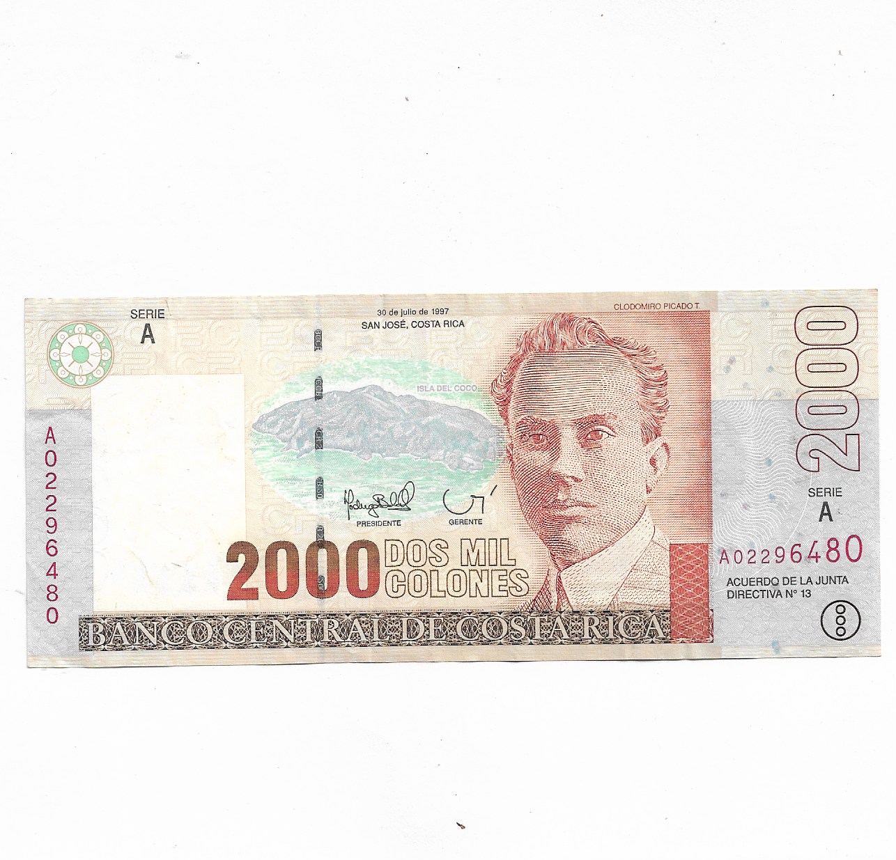 COSTA RICA ~ 2000 Colones 50 Aniversario BCCR, 1997 ~ UNC RARE NOTE ~ F ...