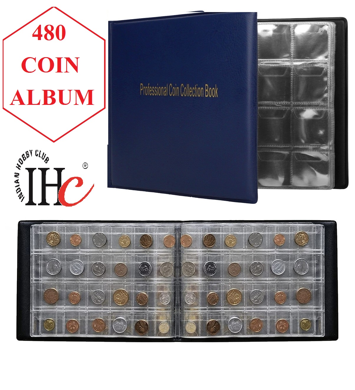 IHC ~ 480 COIN ALBUM ~ POCKET TYPE, COIN COLLECTION ( BLUE ) BEST FOR ...