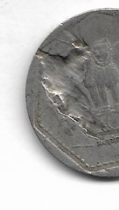 1 RUPEE ~ ERROR ( ENDENT & DIE CRACK ERROR ) 1987, KOLKATA MINT ~ RARE COIN ~ N-1
